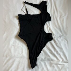 Rhinestone Cutout Bodysuit in Black